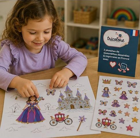 Enfant collant les gommettes