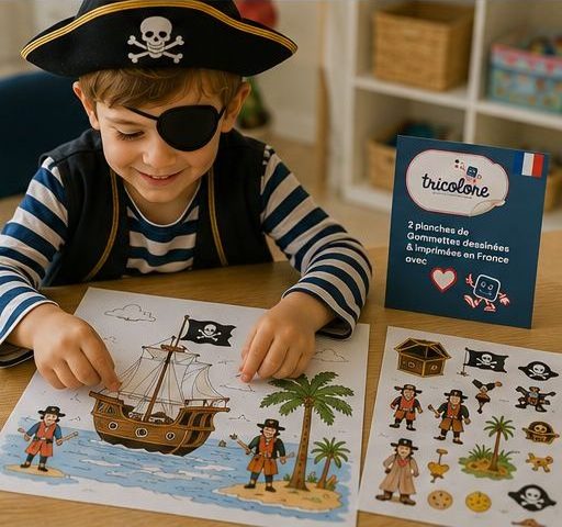 Enfant collant les gommettes