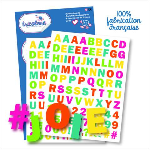 Planche de gommettes alphabet et chiffres Tricolore